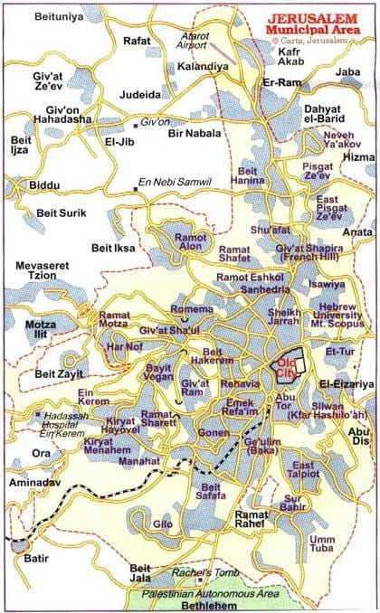 mapa de bairros de Jerusalém