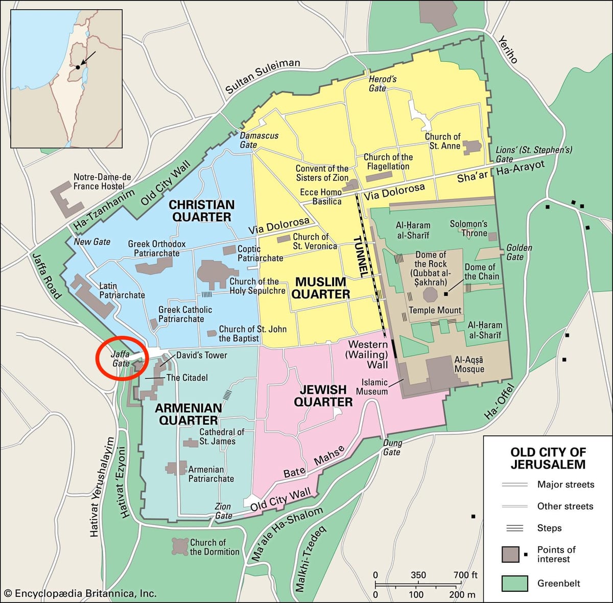 mapa de Jaffa gate em Jerusalém