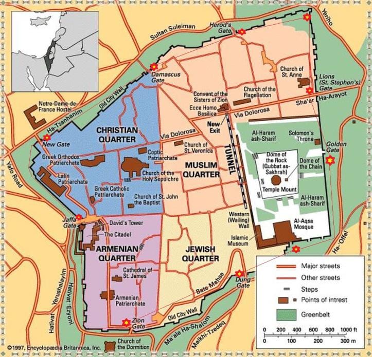 mapa de Jerusalém, a uma curta turnê