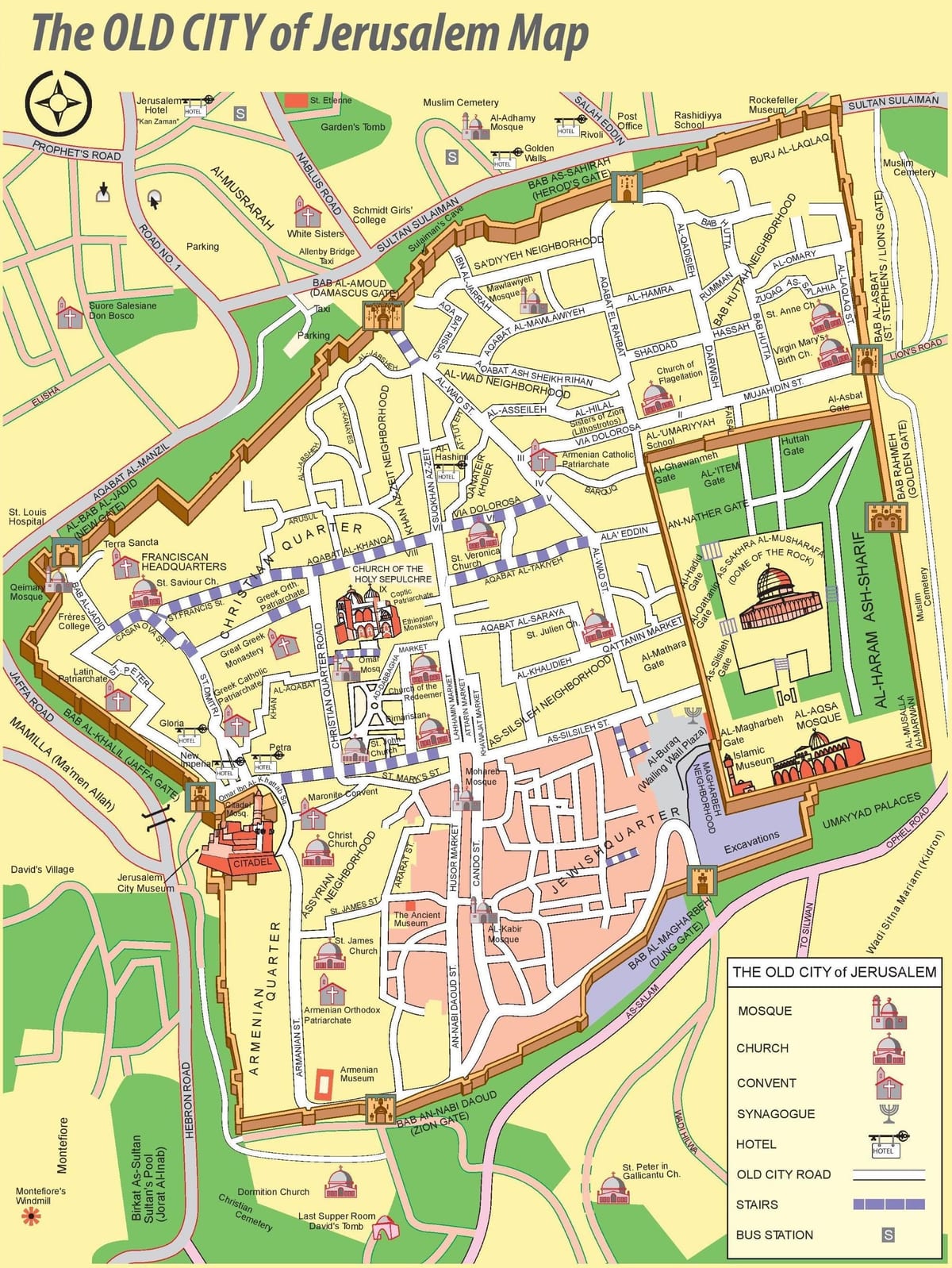 mapa da cidade velha de Jerusalém