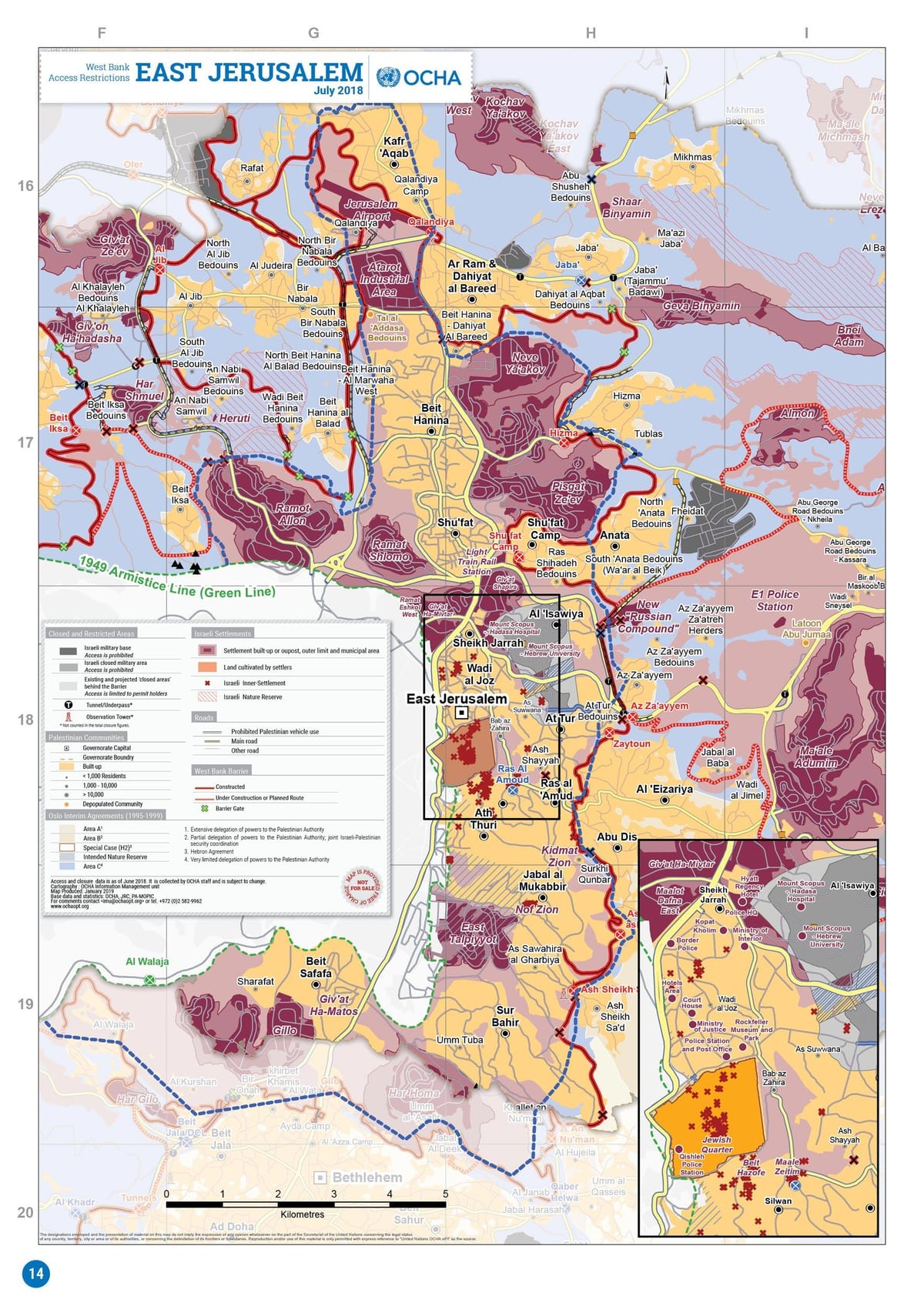 mapa de Jerusalém oriental