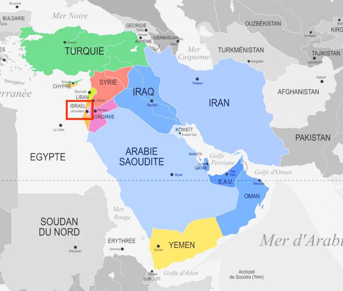 Jerusalém no mapa do oriente médio