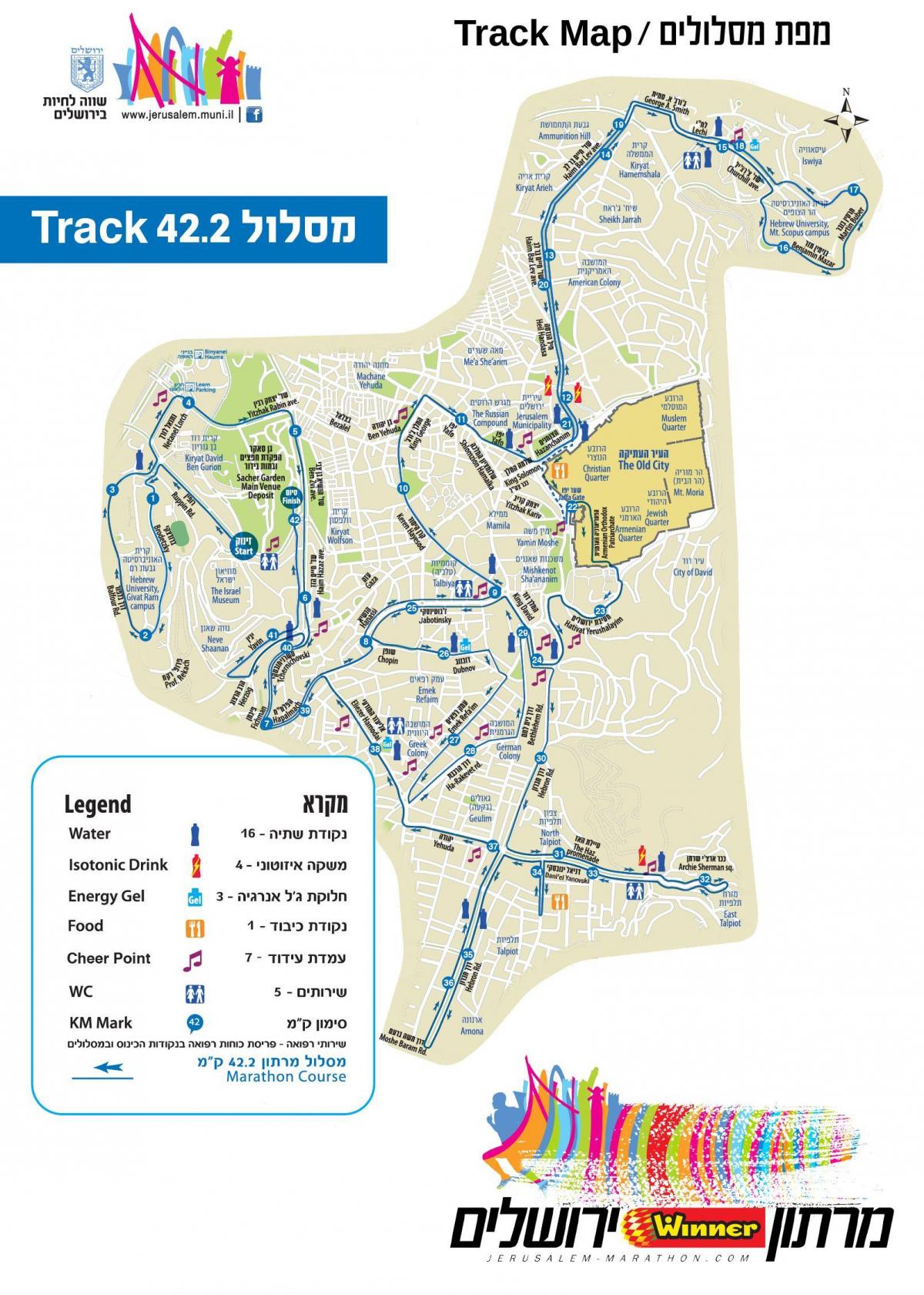 mapa da maratona de Jerusalém