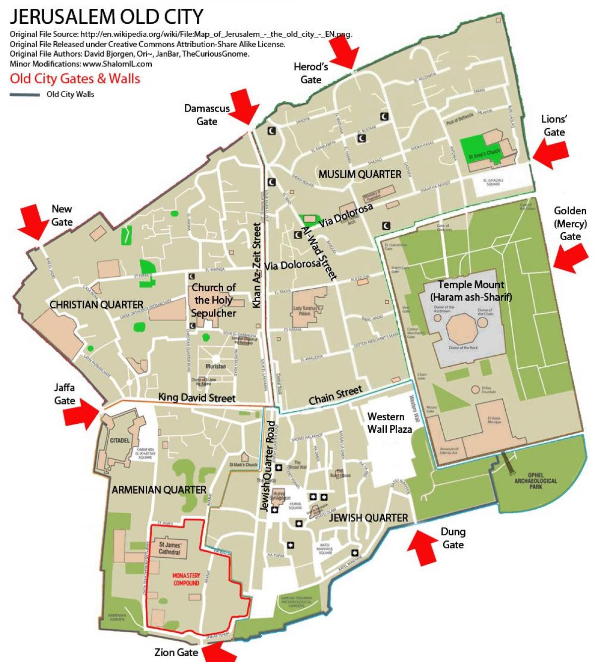 mapa de Jerusalém portões