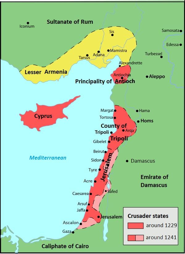 mapa da terra Santa durante as cruzadas
