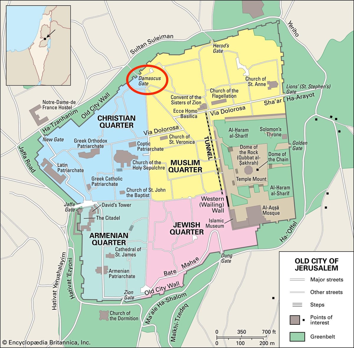 mapa do portão de damasco, Jerusalém