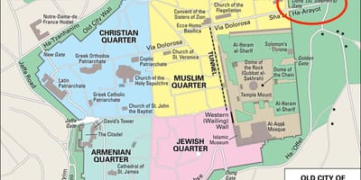 Mapa da lions gate em Jerusalém