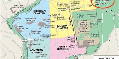 Mapa da lions gate em Jerusalém